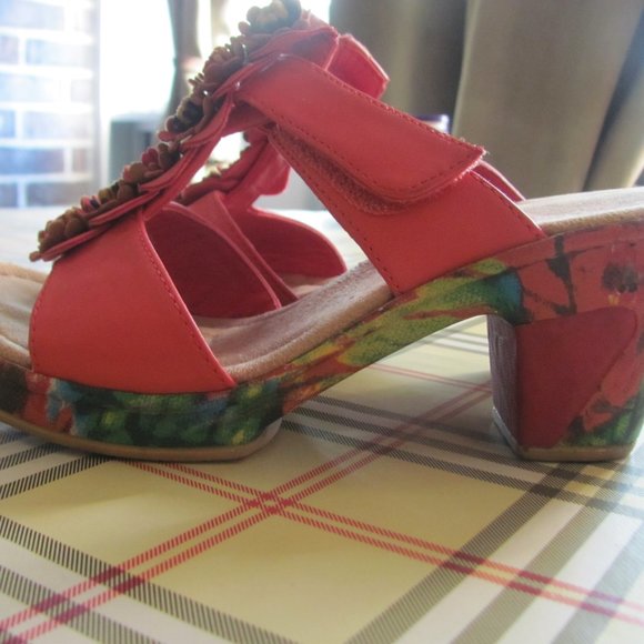 Rieker Red Floral Heeled Sandals - Picture 2 of 8